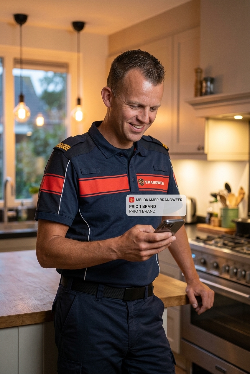 Brandweervrijwilliger met de ScrollStory-app